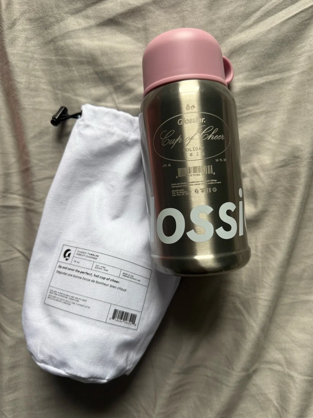 BRAND NEW Glossier Limited Edition Stainless Steel 16oz  Holiday Tumblr